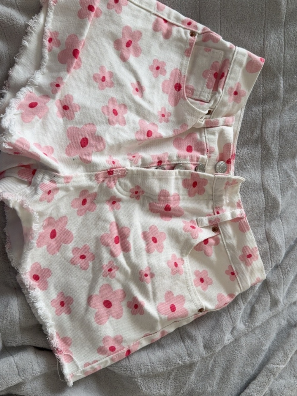 PacSun White Denim Shorts with Pink Flower Print
